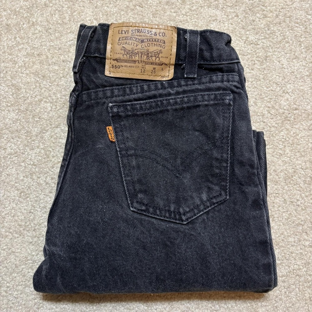 Vintage Levis 550 Jeans Youth Kids 12 Black Relaxed Fit Straight Leg Denim 90s